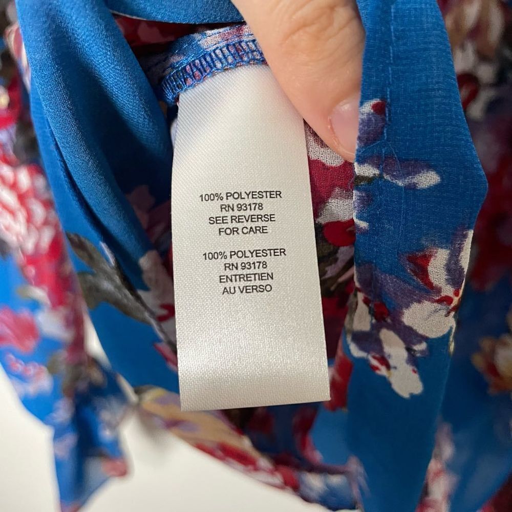 NWT Elie. Tahari Blue Spring Blossom Split Neck‎ Floral Printed Blouse Top S - Picture 8 of 9
